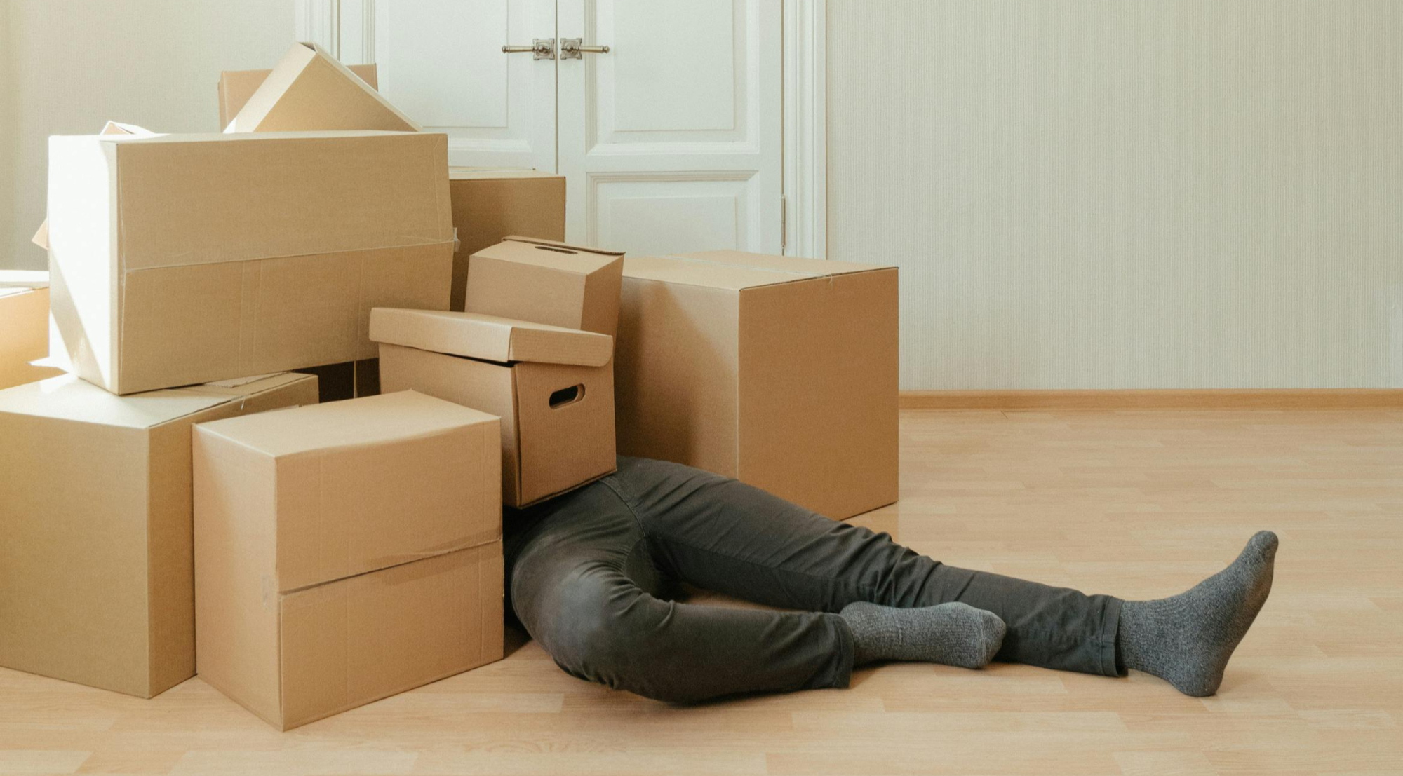 A stack of moving boxes in different sizes