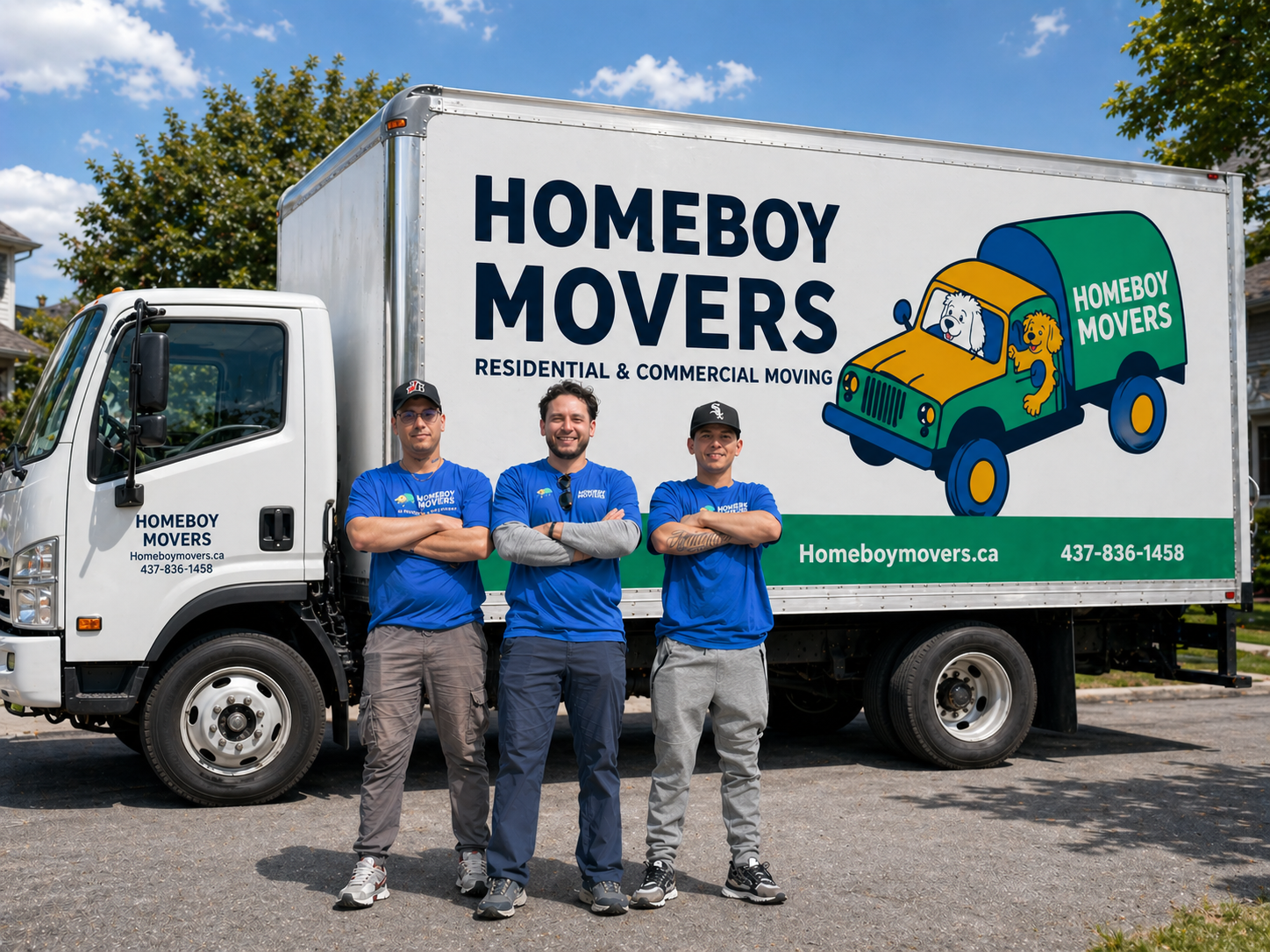 The Homeboy Movers crew in front of their branded box truck